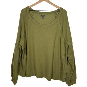 Wonderly Peasant Top Womens Size XXL Olive Green Waffle Knit Thermal Long Sleeve